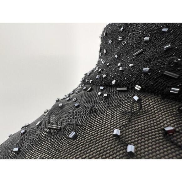 90s Vtg Black Sheer Sleeve Beaded Shimmer Fitted Maxi Dress Goth Whimsigoth 8 - Picture 15 of 15